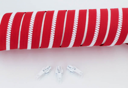 Krampen-Reißverschluss endlos rot/ weiß (1m)